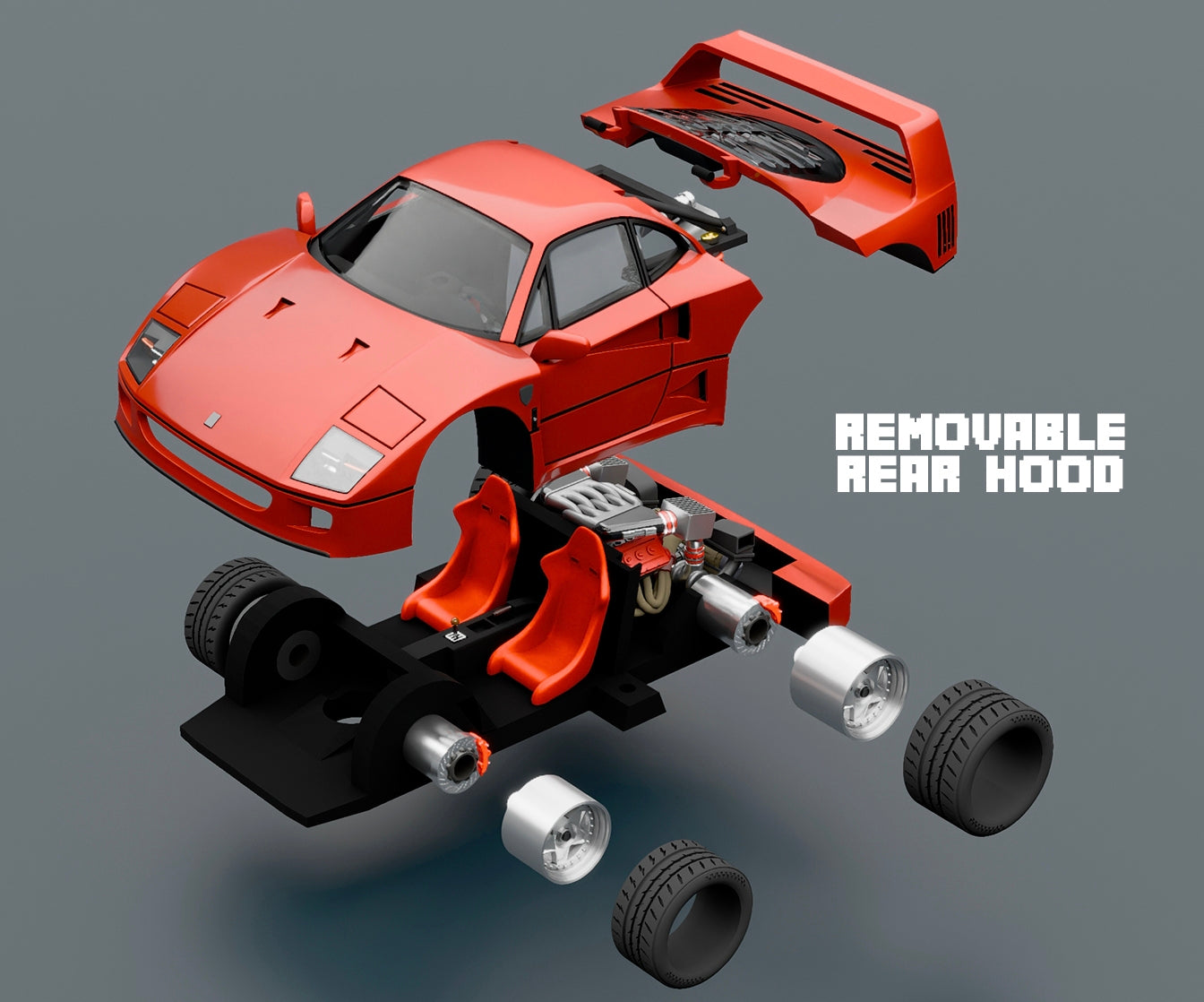 Ferrari F40 - Maqueta en resina estilo caricatura en escalas 1/64 y 1/43 para pintar y montar.